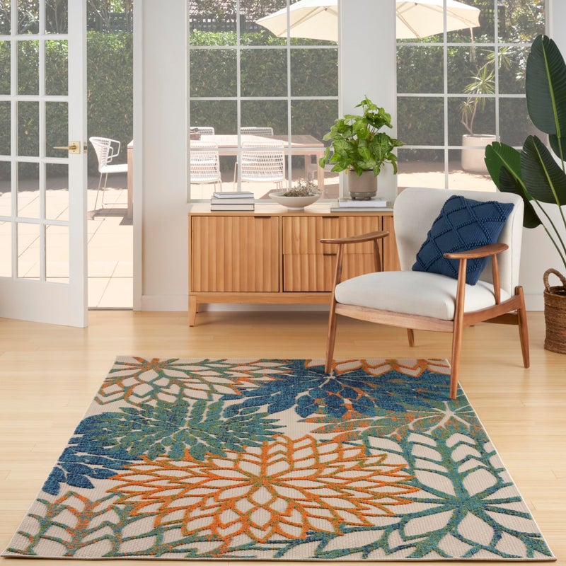 Nourison Home Aloha Indoor Outdoor Blue Green 3'6" x 5'6" Area Rug, Easy Cleaning, Non Shedding, Bed Room, Living Room, Dining Room, Backyard, Deck, Patio (4x6) - Image 1