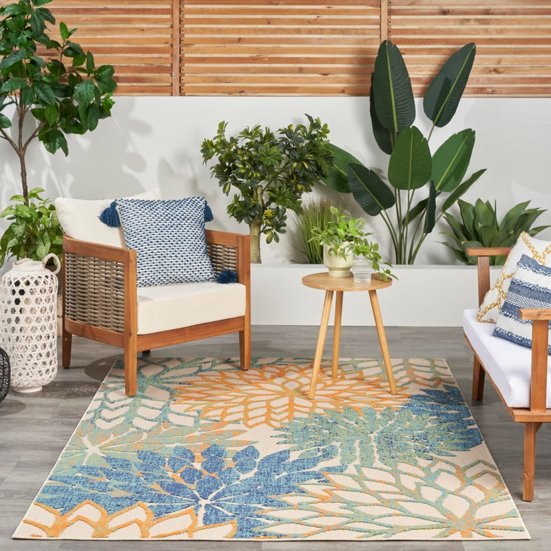 Nourison Home Aloha Indoor Outdoor Blue Green 3'6" x 5'6" Area Rug, Easy Cleaning, Non Shedding, Bed Room, Living Room, Dining Room, Backyard, Deck, Patio (4x6) - Image 3