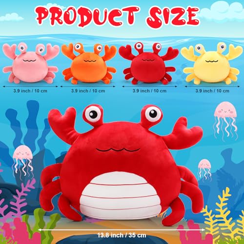 DoubleFill 5 Pcs Crab Stuffed Animal Plush Toys Crab Mom with 4 Baby Plushies Sea Ocean Stuffed Animal Pillows Gifts for Christmas Birthday Under The Sea Ocean Party Favors DecorationRed - Image 5