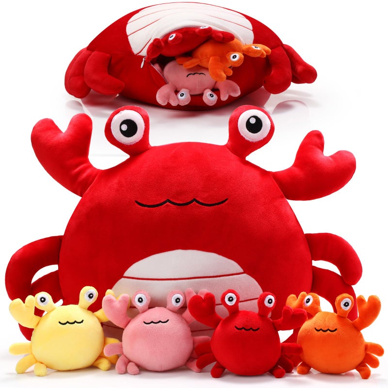 DoubleFill 5 Pcs Crab Stuffed Animal Plush Toys Crab Mom with 4 Baby Plushies Sea Ocean Stuffed Animal Pillows Gifts for Christmas Birthday Under The Sea Ocean Party Favors DecorationRed - Image 3