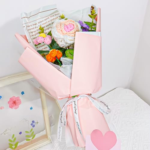 Ekhasa Nostrae by Ekhasa Pink Rose Crochet Flowers Bouquet (Medium Size) | Knitted Flowers For Gifting | Woolen Bouquet Perfect For Crochet Gifts | Handmade Bouquets Gift - Image 1