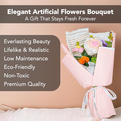 Ekhasa Nostrae by Ekhasa Pink Rose Crochet Flowers Bouquet (Medium Size) | Knitted Flowers For Gifting | Woolen Bouquet Perfect For Crochet Gifts | Handmade Bouquets Gift - Image 4
