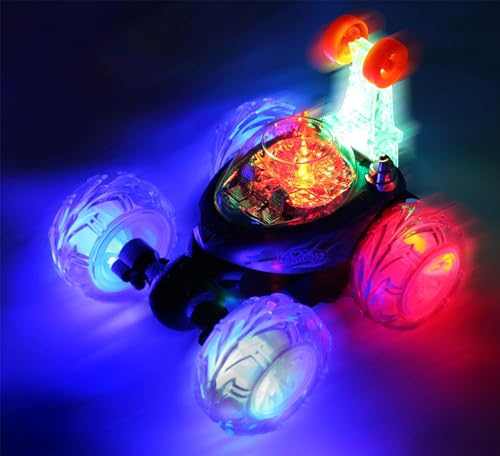 Haktoys Rechargeable RC Tornado Stunt Car – 360° Flip Remote Control Turbo Twister Vehicle with Lights & Music | Double-Sided Spinning Car Toy for Toddlers Kids Boys Girls (Blue) - Image 3