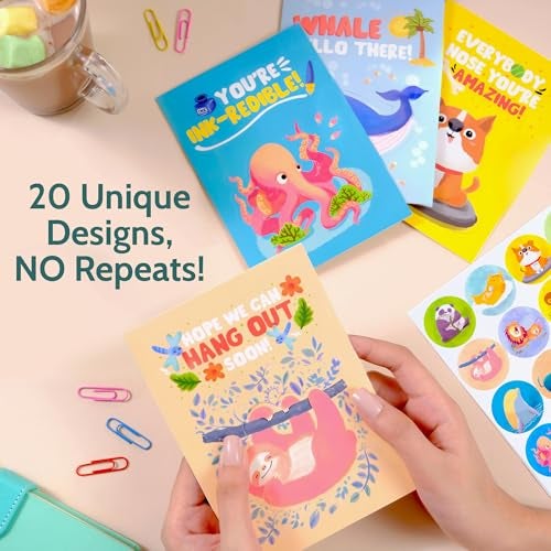 T MARIE Animal Fun Fact Cards with Bookmarks - 20 Greeting Cards with Pop-Out Bookmark Mini Gifts - Punny, Funny Bulk Thinking of You Notecards for Kids, Grandkids, Teachers, Students, Friends, Family & More - Image 2