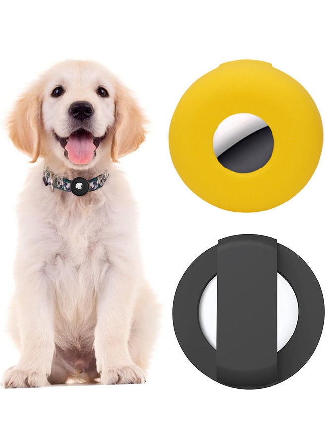 Depend 2 PCS Air Tag Dog Collar Holder - Silicone Case For Apple Tags - Anti-Lost Tag Holder Compatible with Cat Collars Charms Accessories - Yellow And Black  - Image 1