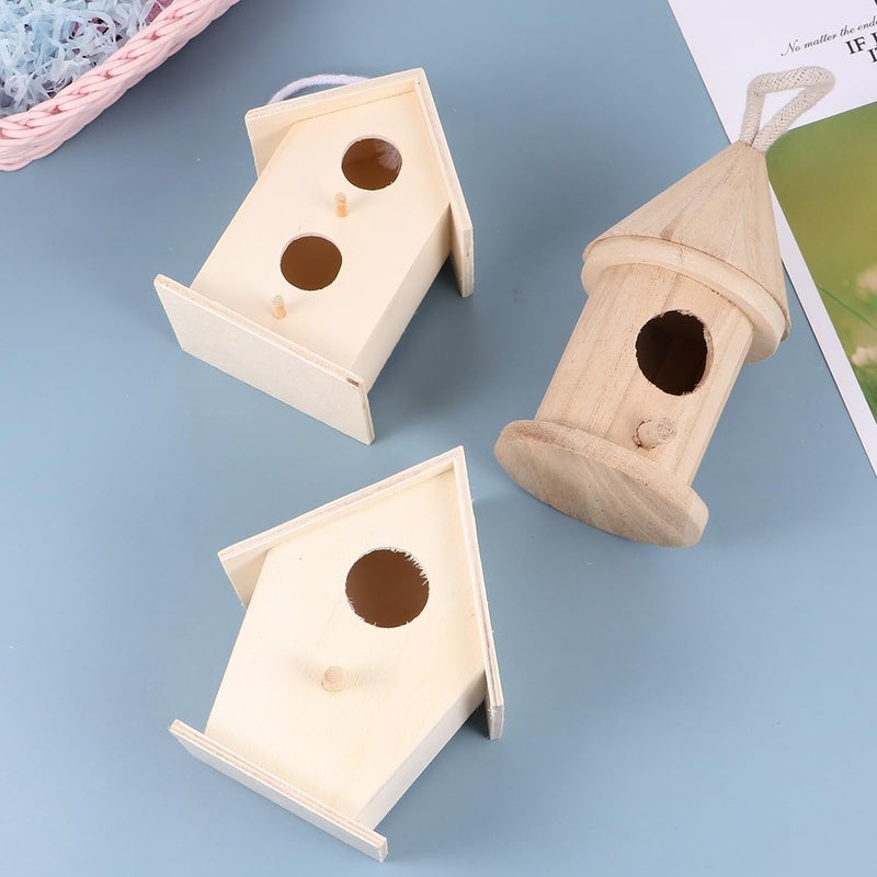 هيلفتي مجموعة حرفية DIY من 5 قطع من بيوت الطيور الخشبية غير المكتملة من ، أعشاش طيور معلقة بتصميم قلب وفتحة مزدوجة، من خشب الباولونيا الطبيعي، بيوت طيور زخرفية خارجية للرسم والحديقة - Image 4