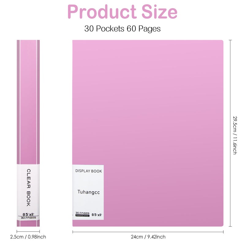 Tuhangcc Binder with Plastic Sleeves 30-Pocket with Clear Sheet Protectors 8.5"x11", Heavy Duty Art Portfolio Folder, Presentation Book Display 60 Pages of Document Organizer (Pink) - Image 2