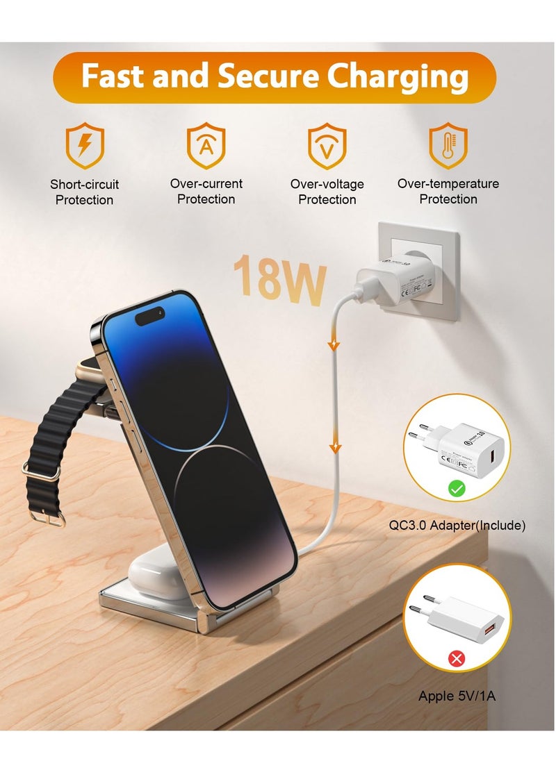 Generic - 3 in 1 Wireless Charger, Mag-Safe Wireless Charger, Portable Mag-Safe Charger Stand, Foldable 3 in 1 Wireless Charging Station for iPhone 14/13/12/11/8/Pro/Max and Samsung - Image 1