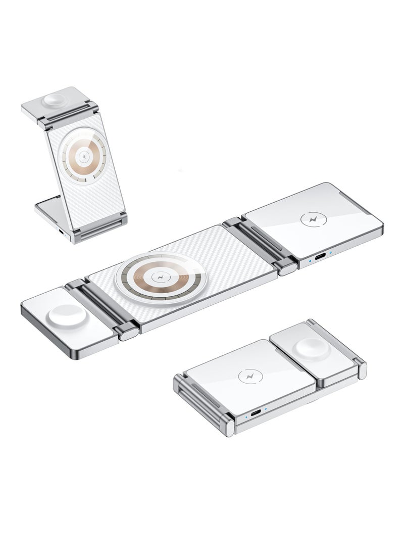 Generic - 3 in 1 Wireless Charger, Mag-Safe Wireless Charger, Portable Mag-Safe Charger Stand, Foldable 3 in 1 Wireless Charging Station for iPhone 14/13/12/11/8/Pro/Max and Samsung - Image 1