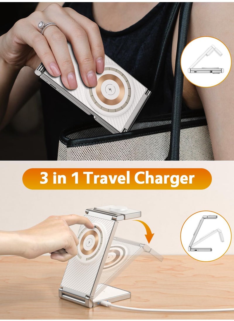 Generic - 3 in 1 Wireless Charger, Mag-Safe Wireless Charger, Portable Mag-Safe Charger Stand, Foldable 3 in 1 Wireless Charging Station for iPhone 14/13/12/11/8/Pro/Max and Samsung - Image 1