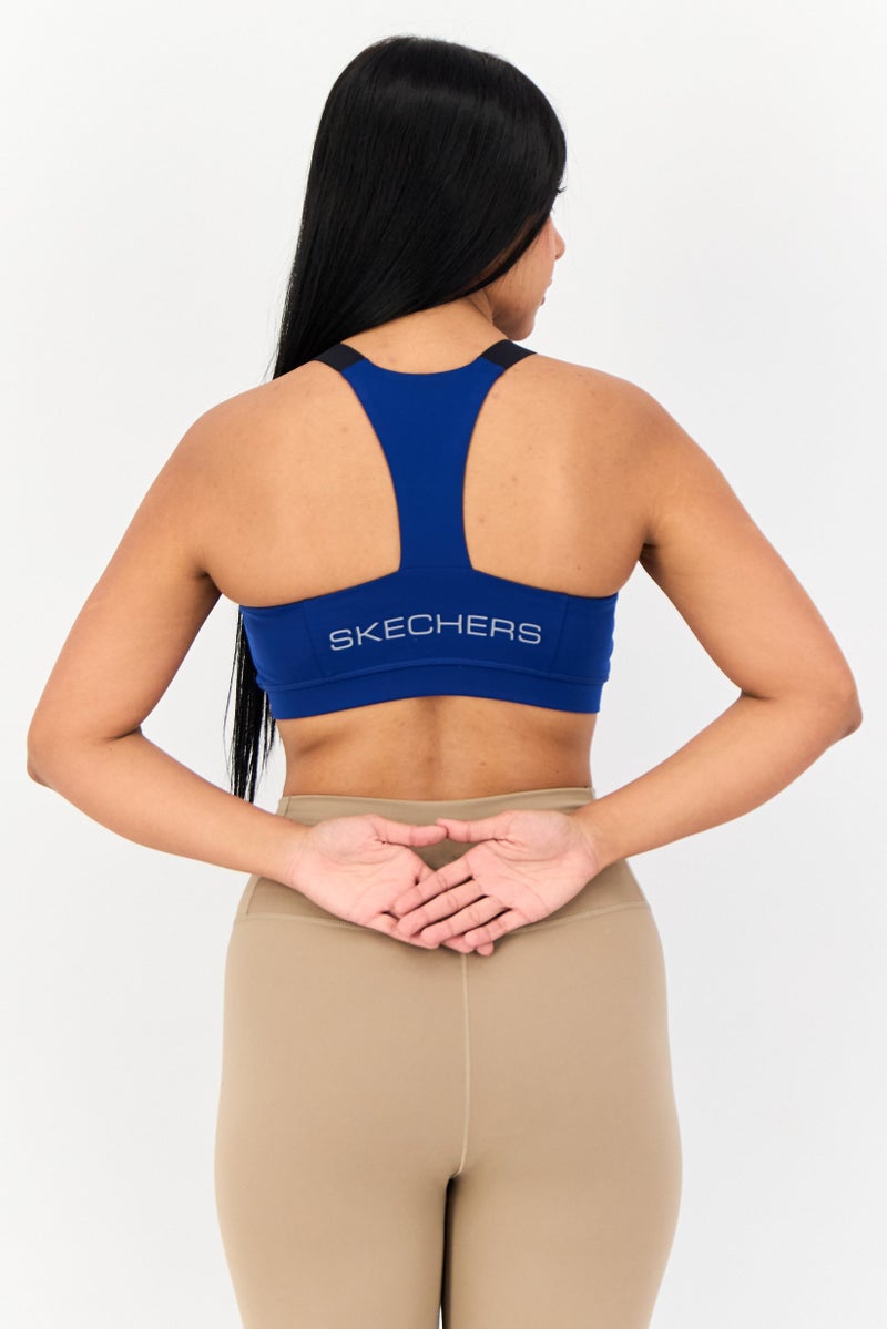 SKECHERS Women Padded Brand Logo Sports Bra, Blue - Image 4
