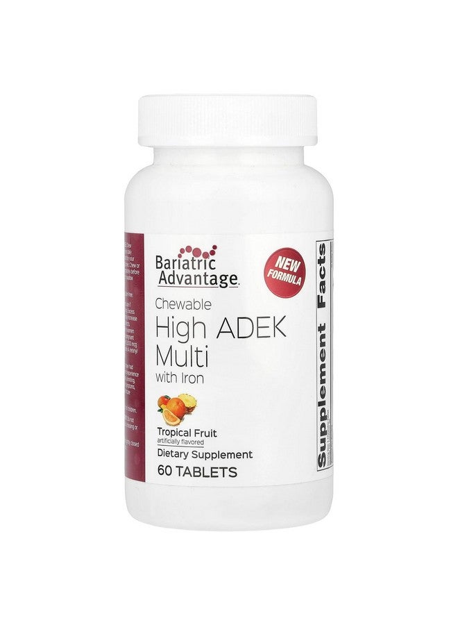Bariatric Advantage Chewable High ADEK with Iron - for Bariatric Patients - High Potency Vitamin A, D, E & K - Includes B-Vitamins - Chewable Multivitamins - Tropical Fruit - 60 Tablets - Image 1