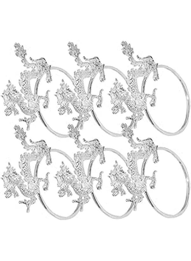 6 Pcs Silver Metal Chinese Dragon Napkin Rings For Wedding Party Home Table Decoration - Image 1