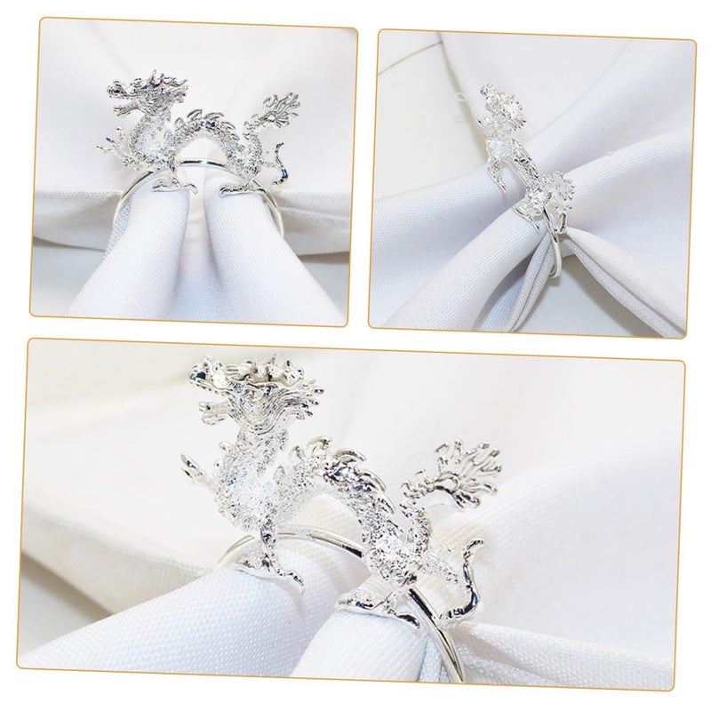 6 Pcs Silver Metal Chinese Dragon Napkin Rings For Wedding Party Home Table Decoration - Image 3