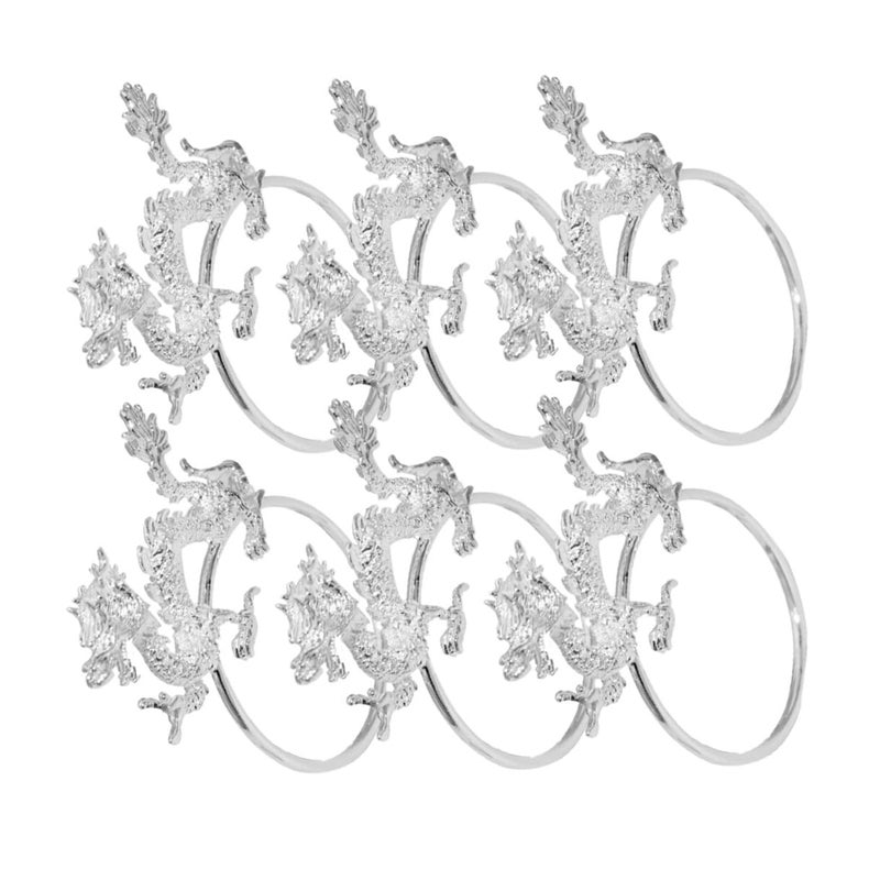 6 Pcs Silver Metal Chinese Dragon Napkin Rings For Wedding Party Home Table Decoration - Image 2