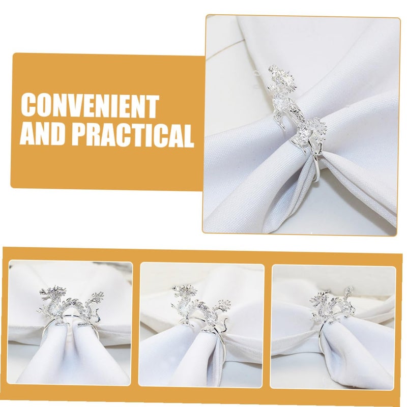 6 Pcs Silver Metal Chinese Dragon Napkin Rings For Wedding Party Home Table Decoration - Image 4