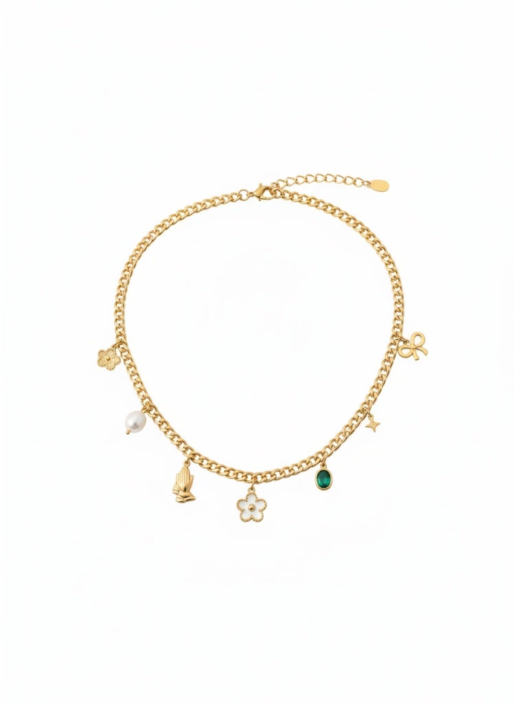 FLUFFY Women’s Necklace Floral Pearl Stone Pendant Layered - Image 3