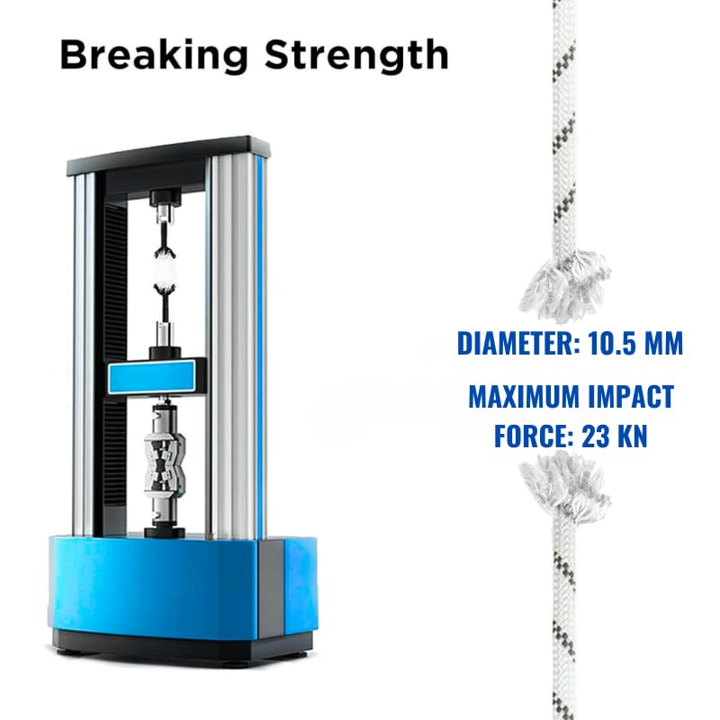 White Tech Premium Climbing Rope (10.5MM, 50MTR) 23 KN Breaking Strength - Ideal for Mountaineering & Rock Climbing, Rappelling Rope, Rescue and Safety Durable Nylon Construction - Lightweight - Image 3