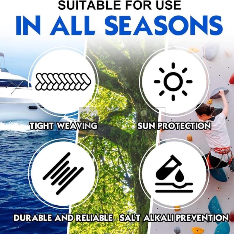 White Tech Premium Climbing Rope (10.5MM, 50MTR) 23 KN Breaking Strength - Ideal for Mountaineering & Rock Climbing, Rappelling Rope, Rescue and Safety Durable Nylon Construction - Lightweight - Image 4