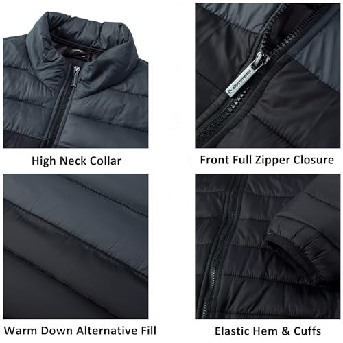 Alpine Swiss Niko Men’s Puffer Jacket | Warm Down Alternative Insulated Coat | Packable, Water-Resistant & Windproof Winter Outerwear with Zipper Pockets BK GY M - Image 3