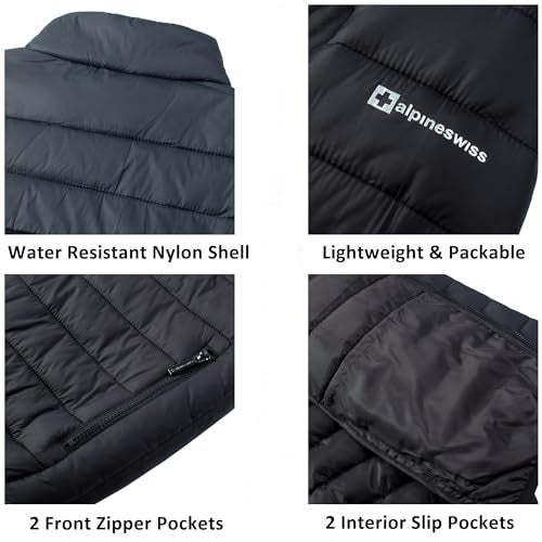 Alpine Swiss Niko Men’s Puffer Jacket | Warm Down Alternative Insulated Coat | Packable, Water-Resistant & Windproof Winter Outerwear with Zipper Pockets BK GY M - Image 4