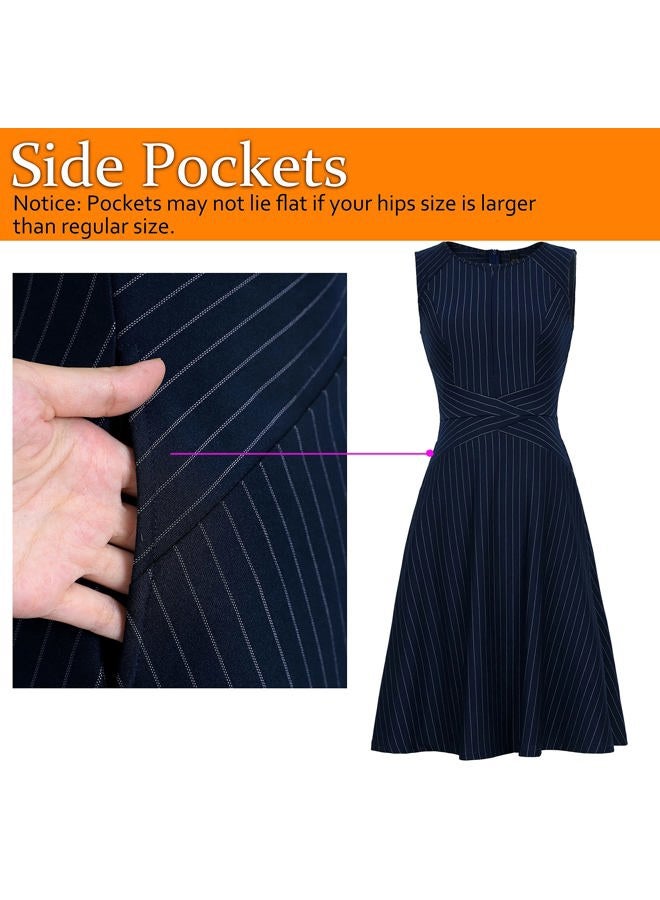 VFSHOW Womens Elegant Front Zipper Slim Work Business Office Party Cocktail A-Line Dress, Navy Blue/White, S - Image 5