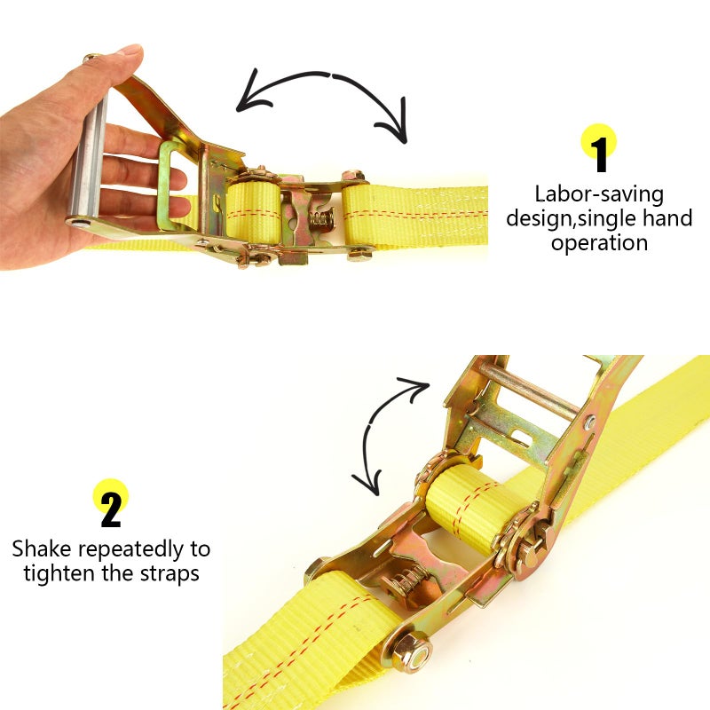 LISHINE 4 Pack 2 Inch Ratchet Straps Heavy Duty 20ft Tie Down Straps Ratchet with Double J Hook, 10000 LBS Break Strength, Cargo Ratchet Straps for Moving, Truck, Trailers, Motorcycles, Kayaks, Car Roof - Image 5