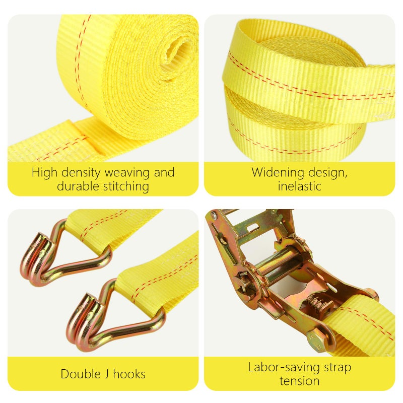 LISHINE 4 Pack 2 Inch Ratchet Straps Heavy Duty 20ft Tie Down Straps Ratchet with Double J Hook, 10000 LBS Break Strength, Cargo Ratchet Straps for Moving, Truck, Trailers, Motorcycles, Kayaks, Car Roof - Image 3