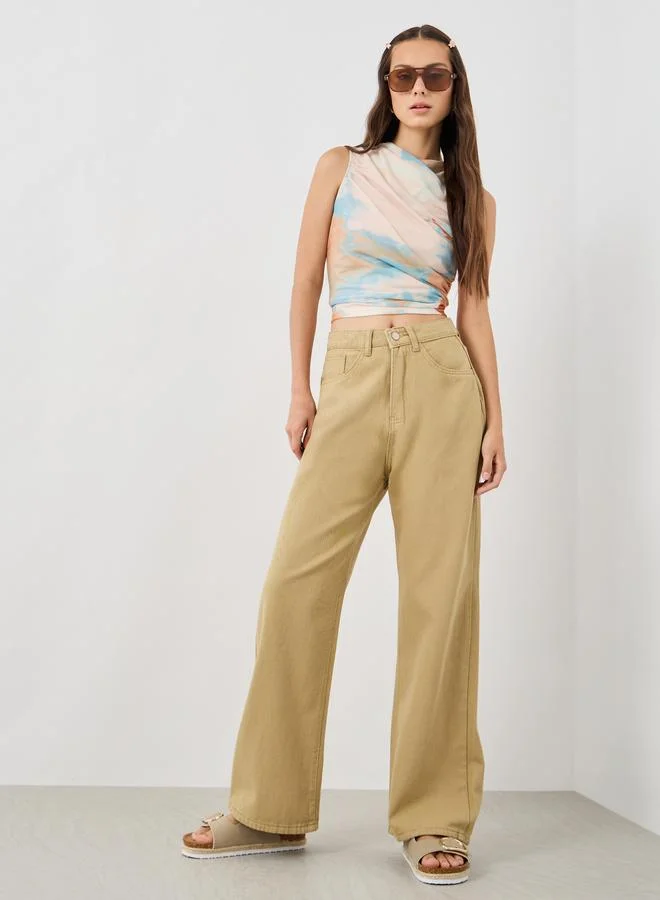 تايك تو Take Two Solid Mid Rise Wide Leg Jeans