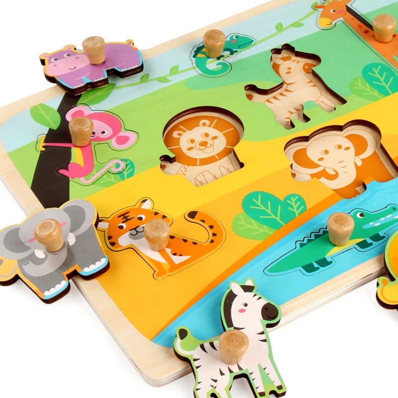 Baby Mushroom Nail Wooden Nail Hand Scratching Board Early Education Educational Toy Animal Cognitive Stereo Wooden 3D Assembled Puzzle - Image 4