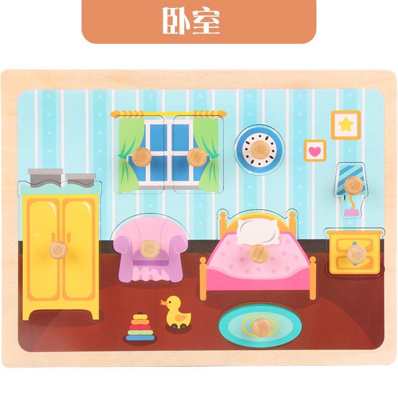 Baby Mushroom Nail Wooden Nail Hand Scratching Board Early Education Educational Toy Animal Cognitive Stereo Wooden 3D Assembled Puzzle - Image 1