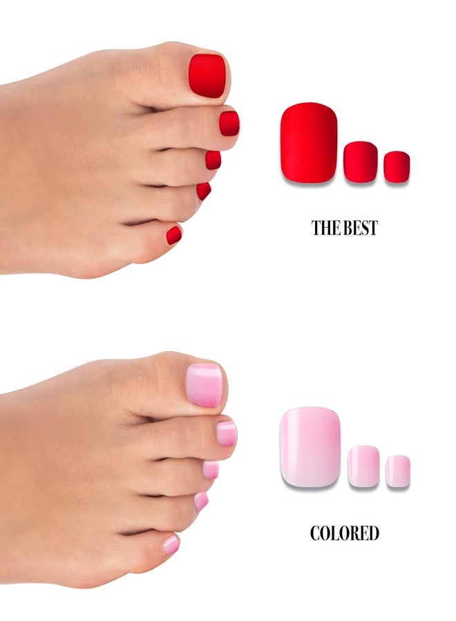 GoldFinger Press On Toenails RegularFit Full Cover Light Pink Color, Squoval Shape, Long Lasting Nail Glue Included, Glue On Toe Nails (Colored) for Beach, Vacation, Special Occasion - Image 5