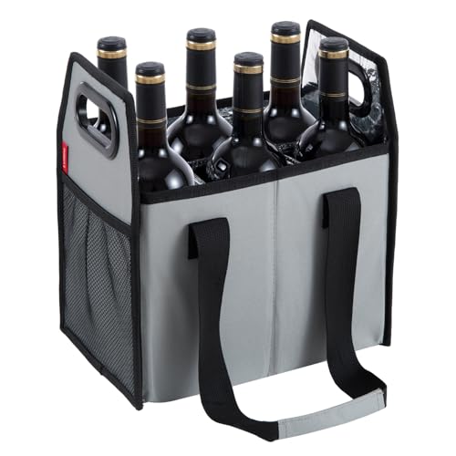 LUILANC Bottle Wine Carrier Collapsible 6 Bottle Storage Box Reusable Portable Wine Bottle Carrier Case for Tote Bag Moving, Vacation Bottle Caddy Grocery Shopping Wine Tasting Accessory, Gray - Image 2