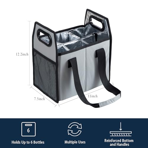 LUILANC Bottle Wine Carrier Collapsible 6 Bottle Storage Box Reusable Portable Wine Bottle Carrier Case for Tote Bag Moving, Vacation Bottle Caddy Grocery Shopping Wine Tasting Accessory, Gray - Image 3