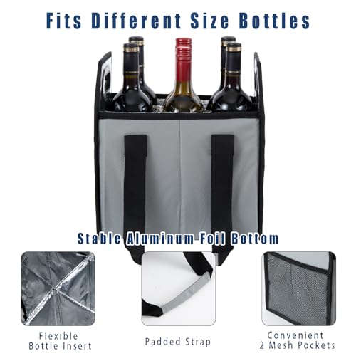 LUILANC Bottle Wine Carrier Collapsible 6 Bottle Storage Box Reusable Portable Wine Bottle Carrier Case for Tote Bag Moving, Vacation Bottle Caddy Grocery Shopping Wine Tasting Accessory, Gray - Image 4