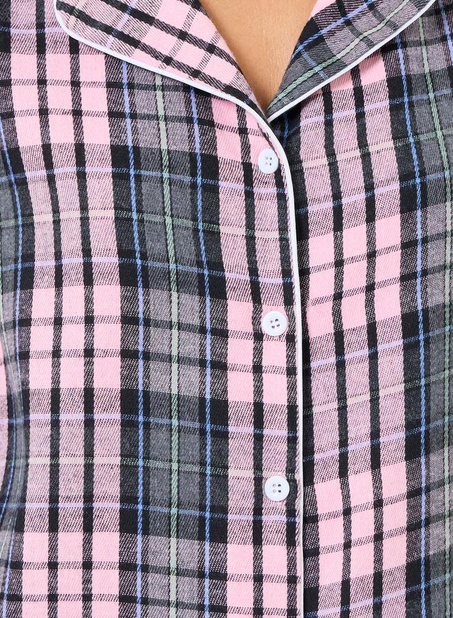 ستايلي طقم قميص بنقشة مربعات وأزرار أمامية مع بنطال - Image 4