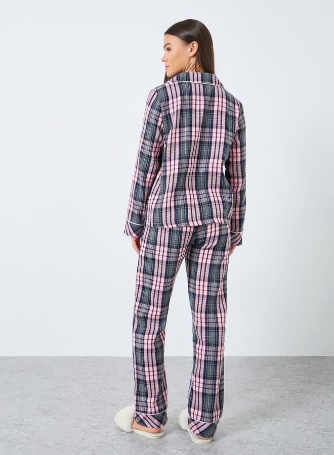 ستايلي طقم قميص بنقشة مربعات وأزرار أمامية مع بنطال - Image 5