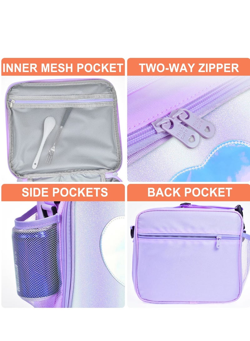 KASTWAVE Reusable Laser Tote Leakproof Insulated Lunch Children's Lunch Box Bag, Purple  - Image 5