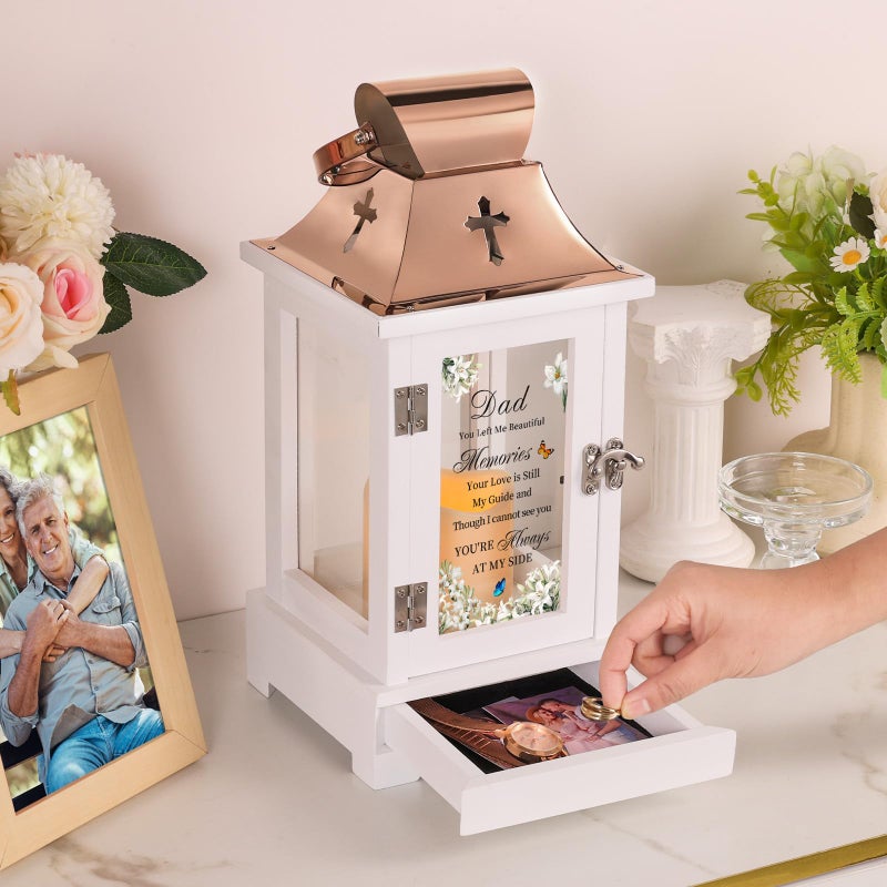 HugMemories Memorial Lantern with Drawer for Keepsakes, Bereavement Sympathy Gifts for Loss of Father, Sympathy Lantern Funeral Gifts in Memory of Dad - Image 3