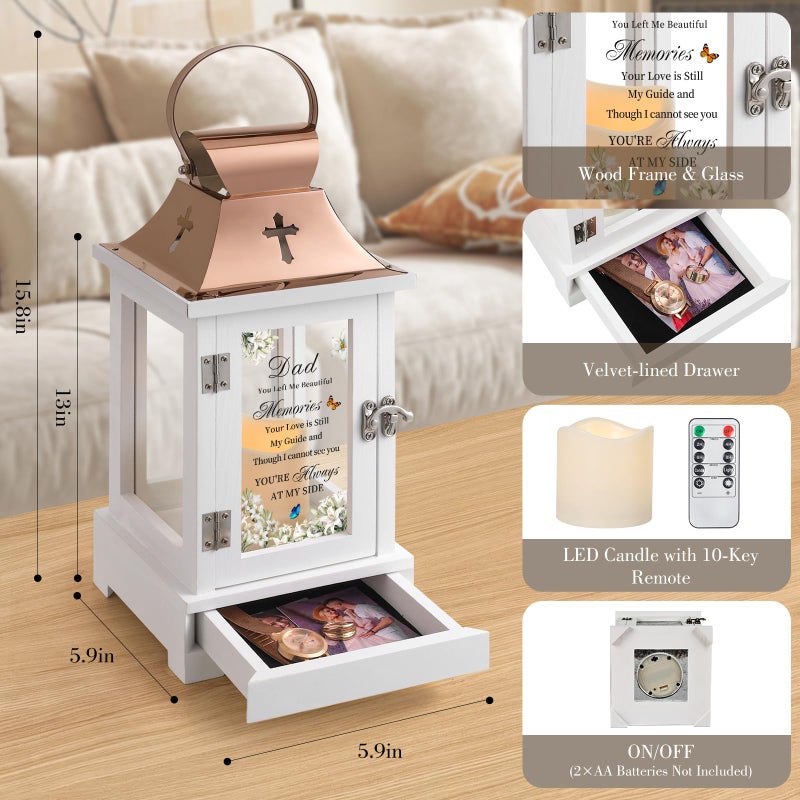 HugMemories Memorial Lantern with Drawer for Keepsakes, Bereavement Sympathy Gifts for Loss of Father, Sympathy Lantern Funeral Gifts in Memory of Dad - Image 2