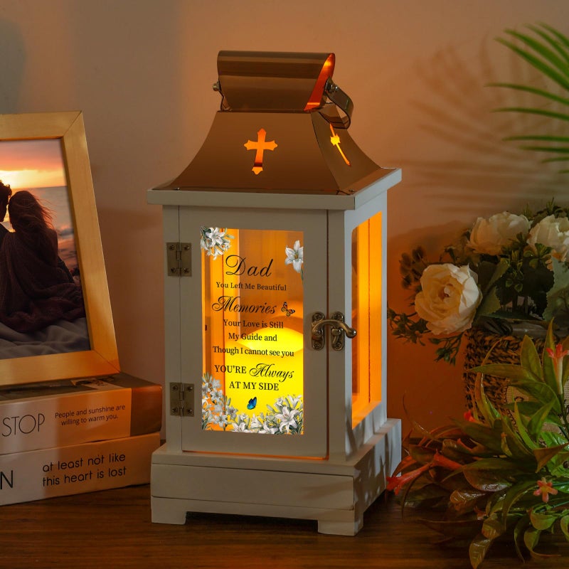HugMemories Memorial Lantern with Drawer for Keepsakes, Bereavement Sympathy Gifts for Loss of Father, Sympathy Lantern Funeral Gifts in Memory of Dad - Image 4