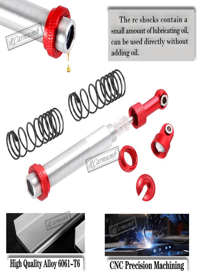 Rcarmumb 130mm Universal Shock Absorber Upgrades Part for 1/10 RC Scale Cars,Aluminum Alloy 7075 RC Adjustable Shocks Damper Universal Hops Up,4PCS,Red - Image 3