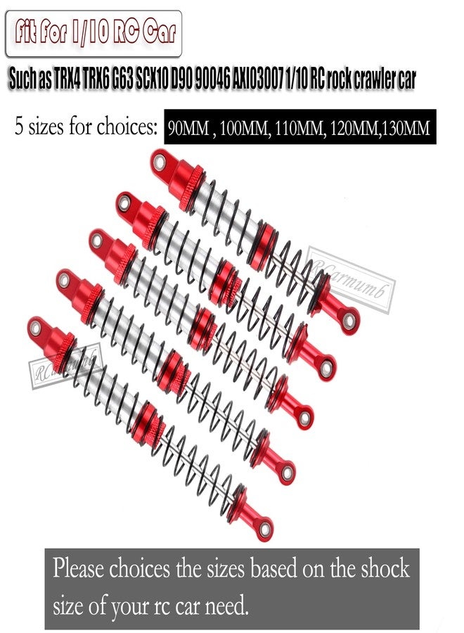 Rcarmumb 130mm Universal Shock Absorber Upgrades Part for 1/10 RC Scale Cars,Aluminum Alloy 7075 RC Adjustable Shocks Damper Universal Hops Up,4PCS,Red - Image 2