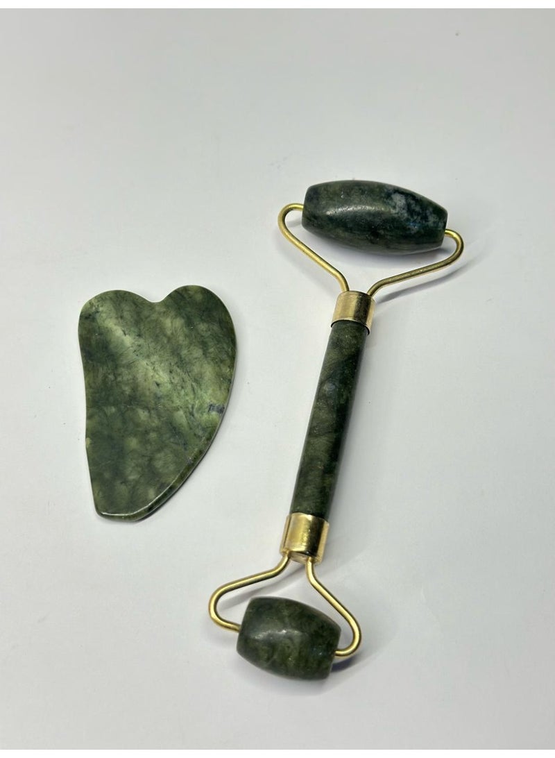 Massage Roller Facial Jade & Gua Sha Tool Natural & Stone for Face Neck Healing - Image 1