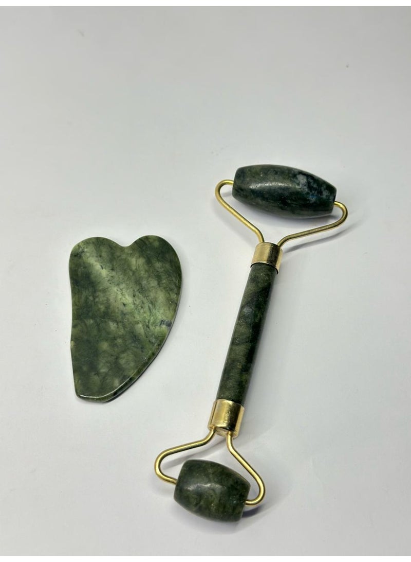 Massage Roller Facial Jade & Gua Sha Tool Natural & Stone for Face Neck Healing - Image 2