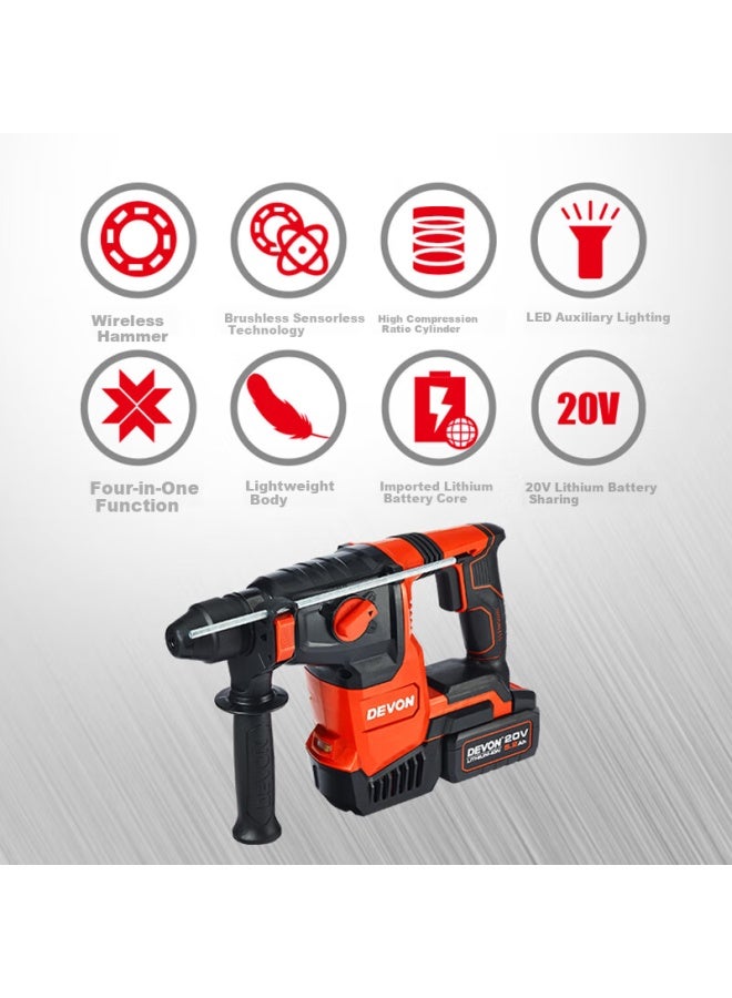 Devon 20v Brushless Cordless Rotary Hammer 5402-26mm Wireless Sensorless Heavy-duty Road Concrete Breaker - Image 1