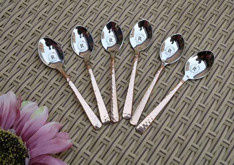 Rustic Relics Copper Made Baby Tea Spoon Set Pack of 6 Metal Kitchen Dining and Cutlery Stainless Steel and Copper Metalic Finish A Touch of Elegance to Your Dining and Serving - Image 2