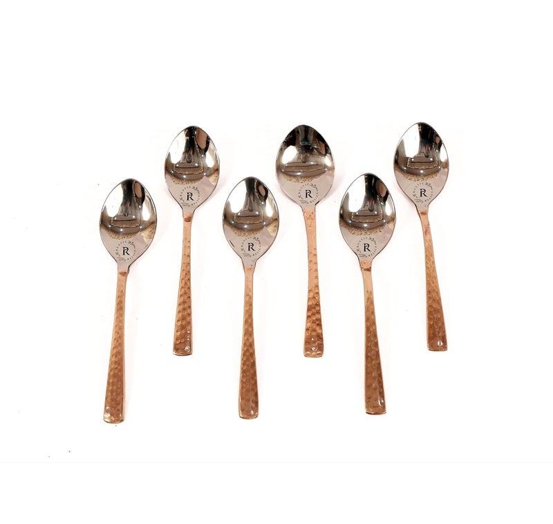 Rustic Relics Copper Made Baby Tea Spoon Set Pack of 6 Metal Kitchen Dining and Cutlery Stainless Steel and Copper Metalic Finish A Touch of Elegance to Your Dining and Serving - Image 1