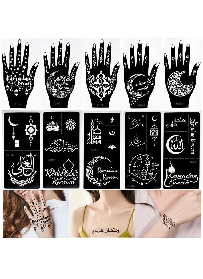 XMASIR - Xmasir 10 Sheets Henna Tattoo Stencil Kit Ramadan Tattoo Templates Temporary Tattoos Stickers Reusable Set for Body Art Paint - Image 1