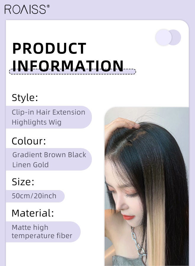 roaiss Women's Long Straight Gradient Synthetic Wig, Highlighted Gradient Invisible Natural One-piece Straight Hair for Women Daily Use 2 Pcs Set 50cm (20 inch) - Gradient Brown Black Linen Gold  - Image 3